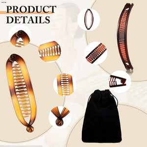 Chuangdi 12 Pcs Banana Hair Clips for Women Classic Clincher Double Combs Large Fishtail Hair Clip Banana Ponytail Holder, 4 Styles(Tortoiseshell Color, White, Clear, Black)