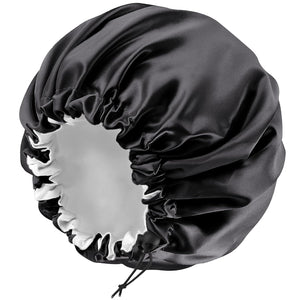 Satin Silk Bonnet for Curly Hair Bonnet Braid Bonnet for Sleeping Bonnets for Women Large Double-Layer Adjustable Black