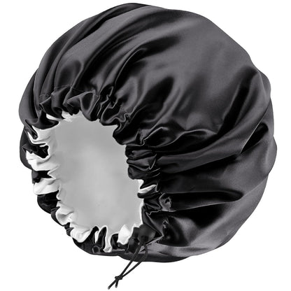 Satin Silk Bonnet for Curly Hair Bonnet Braid Bonnet for Sleeping Bonnets for Women Large Double-Layer Adjustable Black