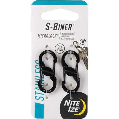 Nite Ize S-Biner MicroLock Stainless Steel - S-Biner with Locking Dual Sided Gates - Keep Keys Secure with Carabiner Key Holder - Black (2 Pack)