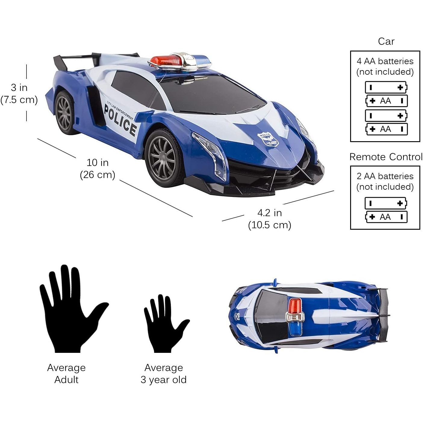 Buy now Vokodo Police RC Toy Super Exotic Large Remote Control Sports Car with Working Headlights and Police Lights (Blue) at indiglob india