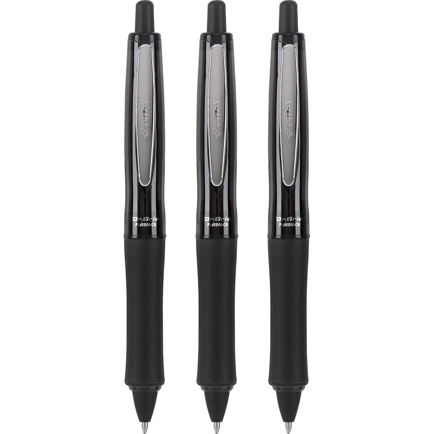 PILOT Dr. Grip FullBlack Refillable & Retractable Ballpoint Pen, Medium Point, Black Ink, 3-Pack (14634)- Ideal for School, Journaling & Office Writing