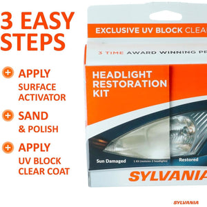 Sylvania Headlight Restoration Kit - Long-Lasting Headlight Repair Kit for Restoring to Like-New Condition - Surface Activator, Exclusive UV Coating, Clarifying Compound & More - No Tools Required
