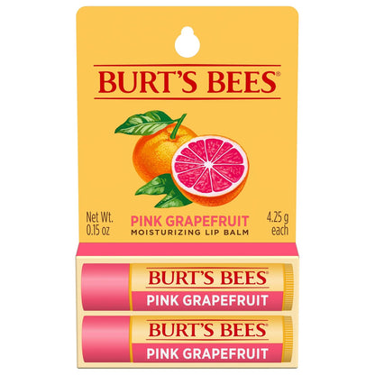 Burt's Bees Lip Balm - Pink Grapefruit, Lip Moisturizer With Responsibly Sourced Beeswax, Tint-Free, Natural Origin Conditioning Treatment, 2 Tubes, 0.15 oz.