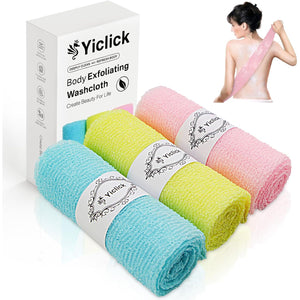 Yiclick Exfoliating Washcloth Towel [3 Pack], Japanese Exfoliating Wash Cloth, Korean Body Scrubber Exfoliator, Back Scrubber Washer for Shower Bath, Body Scrub African Net Sponge Loofah Luffa Colors