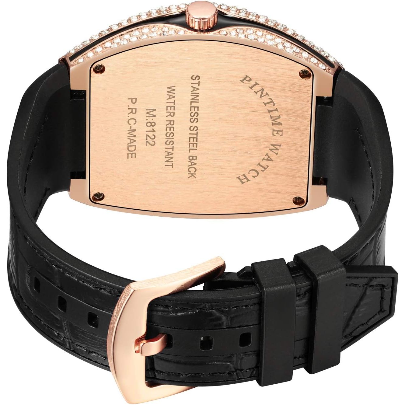 Buy now PINTIME Luxury Men's Crystal Watch Rosegold Tonneau Fashion Bling Iced Out Diamond Watch for Men Hip Hop Rapper, Black Dial at indiglob india