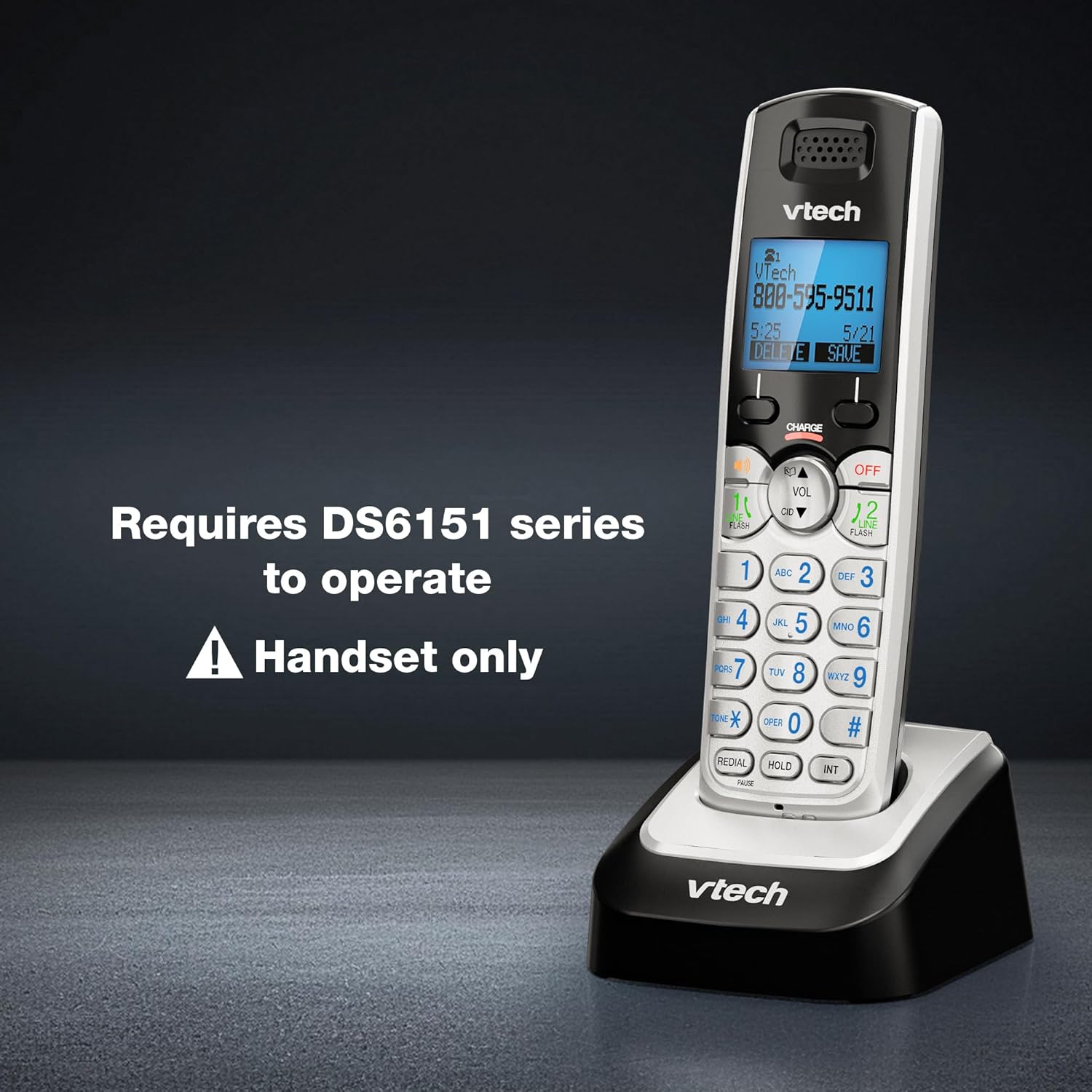 Buy now VTech Accessory Handset for DS6151 Series with 2-Line Cordless Phone, Suitable for Small Business or Home, Answering System, Expandable up to 12 Handsets, Intercom, Conference | DS6101 (Black/Silver) at indiglob india