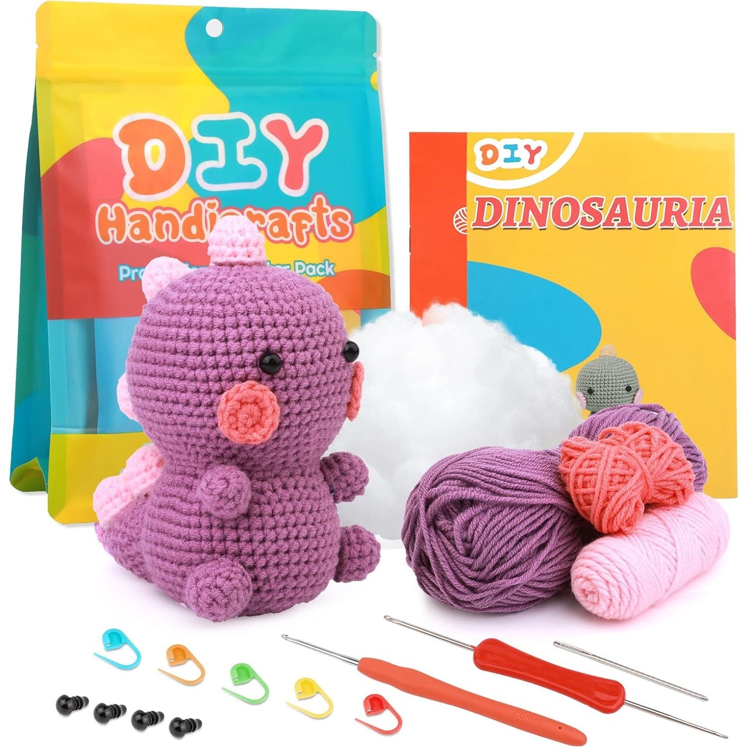 Buy now ZMAAGG Beginners Crochet Kit, Crochet Animal Kit, Knitting Kit with Yarn, Polyester Fiber, Crochet Hooks, Step-by-Step Instructions Video, Crochet Starter Kit for Beginner DIY Craft Art (Penguin) Purple Dinosaur at indiglob india