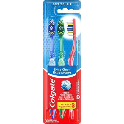 Colgate Extra Clean Toothbrush, Soft Toothbrush for Adults, 3 Count (Pack of 1)