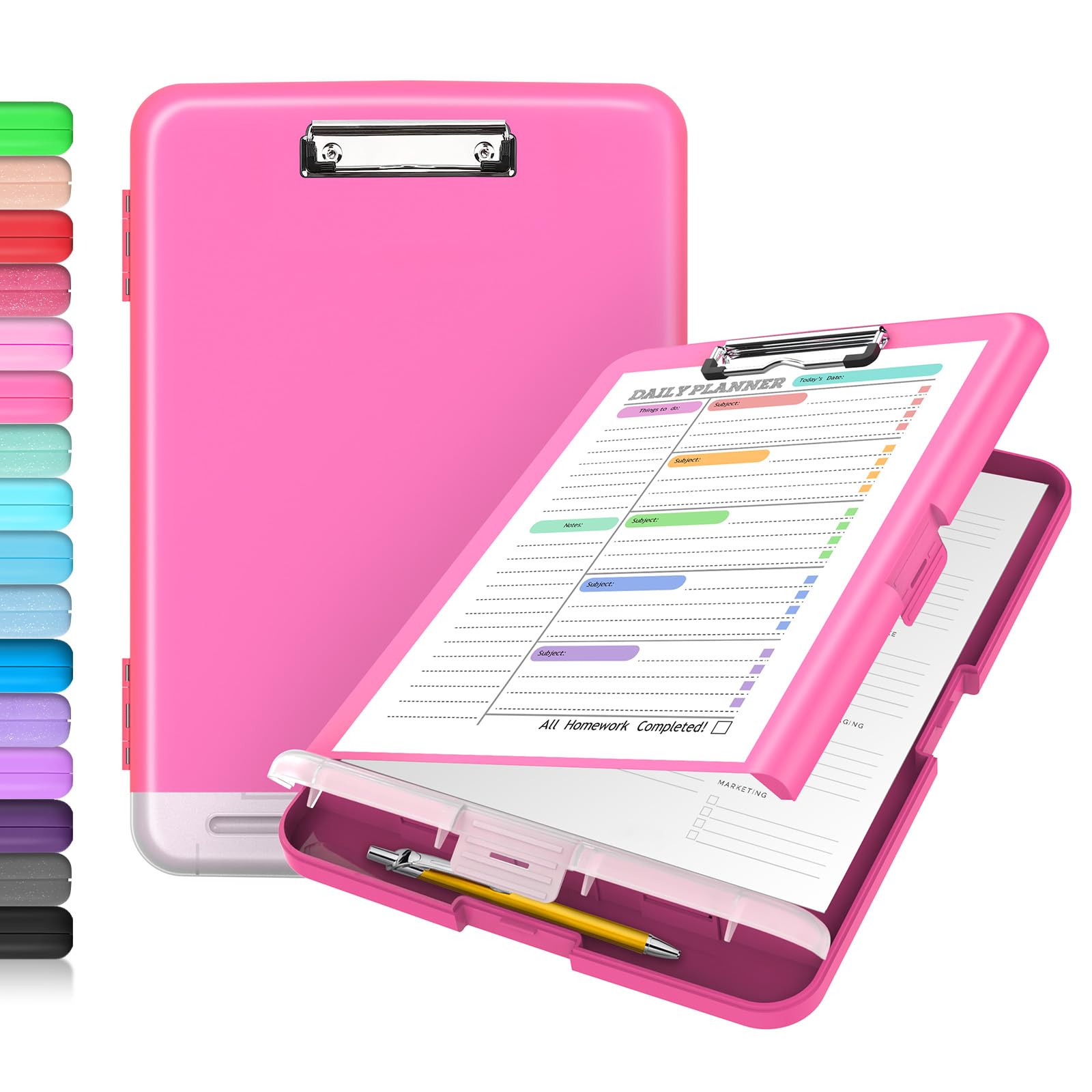 Buy now Sooez Clipboard with Storage, Clip Board 8.5 x 11 with Pen Holder, Plastic Organization Case Box for Letter Legal A4 Size Paper, Low Profile Clip, Nurses Teachers Must Haves, School & Office Supplies at indiglob india