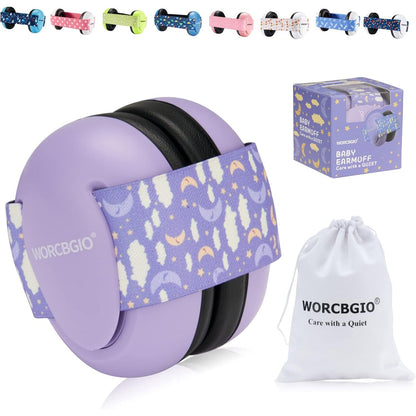 Infant Ear Protection Noise Cancelling Baby Ear Muffs, Toddler Hearing Protection with Adjustable Elastic Headband (Bear, White