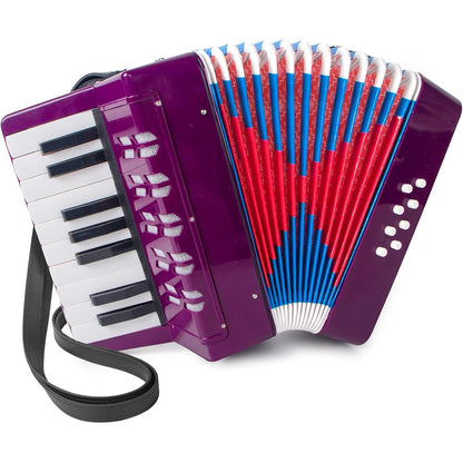 Accordion, 17 Keys Piano Accordion 8 Bass with Straps for Beginners Kids Student Educational Musical Instrument (Blue)