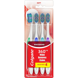 Colgate 360 Optic White Whitening Toothbrush, Soft - 4 Count