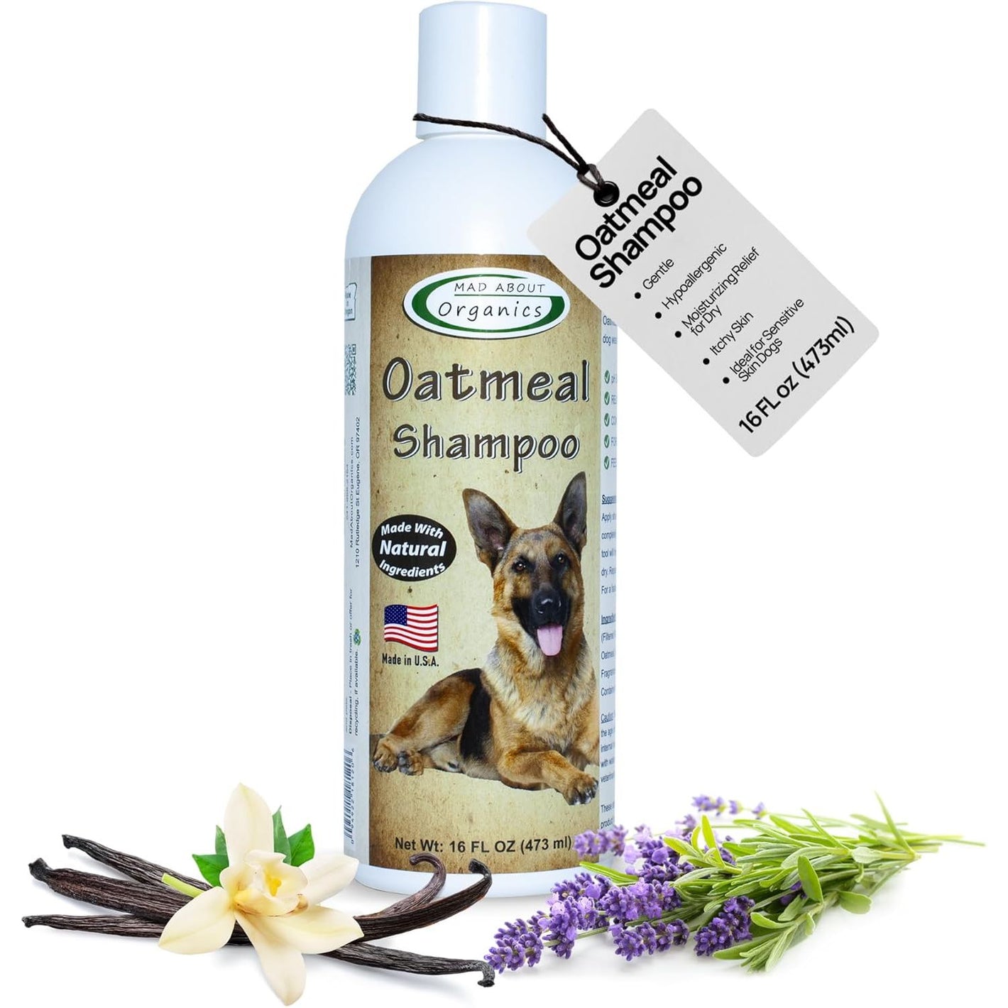 Oatmeal Dog Shampoo for Itchy Skin - Gentle, pH-Balanced Cleanser with Calming Vanilla & Lavender - Ideal for Dry, Flaky & Sensitive Coats - Mild Formula for Comfort (16 Ounce)