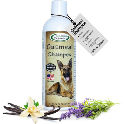 Oatmeal Dog Shampoo for Itchy Skin - Gentle, pH-Balanced Cleanser with Calming Vanilla & Lavender - Ideal for Dry, Flaky & Sensitive Coats - Mild Formula for Comfort (16 Ounce)