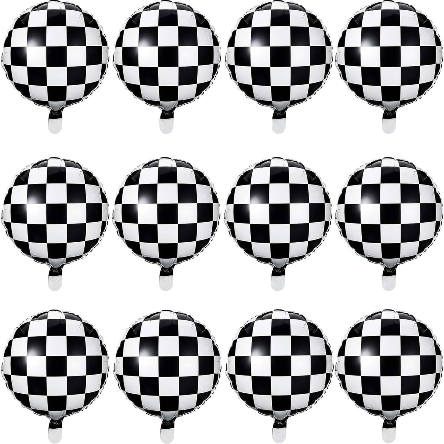 Checkerboard Balloon Aluminum Foil Black White Checkered Balloon for Racing Themed Party Decoration Supply, 18 Inches(12)