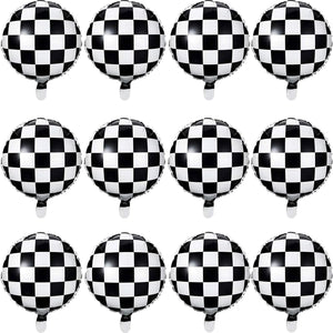 Checkerboard Balloon Aluminum Foil Black White Checkered Balloon for Racing Themed Party Decoration Supply, 18 Inches(12)