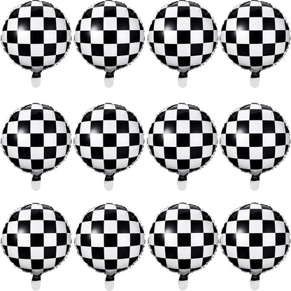 Checkerboard Balloon Aluminum Foil Black White Checkered Balloon for Racing Themed Party Decoration Supply, 18 Inches(12)