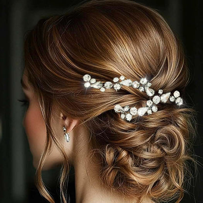 Easedaily Rhinstone Bride Wedding Hair Pins Silver Crystal Bridal Hair Pieces Hair Accessories for Women and Girls (pack of 2) (A-Silver)