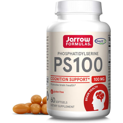 Jarrow Formulas PS100 Phosphatidylserine 100 mg, Dietary Supplement for Brain Health and Cognition Support, 60 Softgels, 20-60 Day Supply