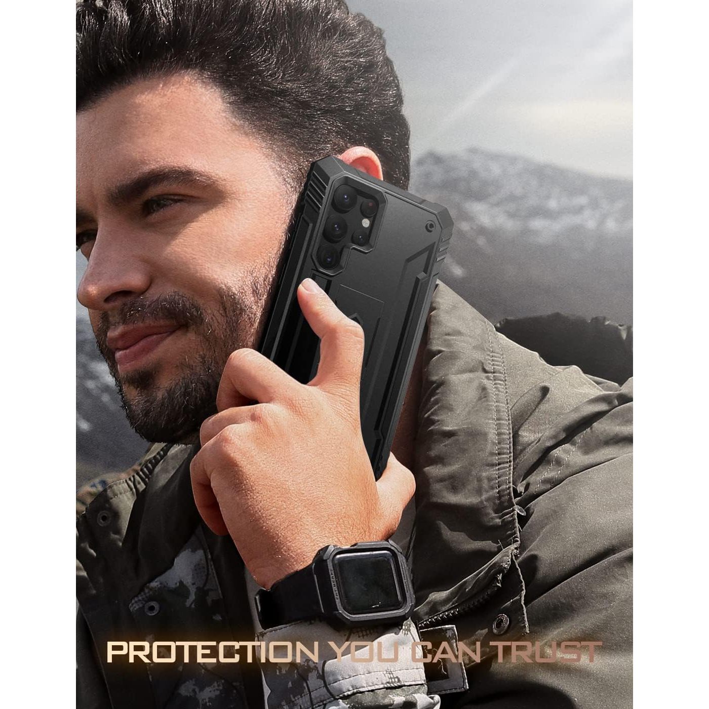 Buy now Poetic Revolution Case Compatible with Galaxy S22 Ultra 5G 6.8 inch, Full Body Rugged Shockproof Protective Cover Case with Kickstand, Built-in Screen Protector Work with Fingerprint ID, Black at indiglob india