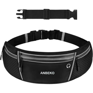 Running belt for Men Women with Extender Large Capacity Runner Waist Pack with 4 PocketsHiking Travel Camp Running Workout Belt BagReflective No Bounce Waist BagEasy Carry Large Phones black