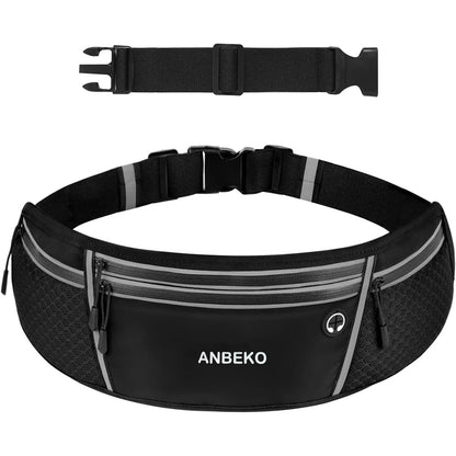 Running belt for Men Women with Extender Large Capacity Runner Waist Pack with 4 PocketsHiking Travel Camp Running Workout Belt BagReflective No Bounce Waist BagEasy Carry Large Phones black