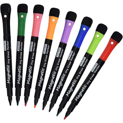 Magnetic Dry Erase Markers, (8 Pack) Dealkits Low Odor White Board Markers Whiteboard Markers with Erasers for Kids Teacher Supplies for Classroom Work on White Board, Calender, Fine Tip Point