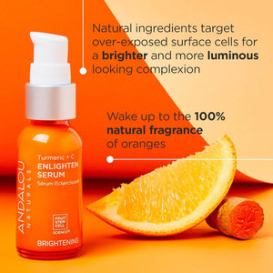 Andalou Naturals Turmeric + Vitamin C Enlighten Serum | Illuminating Face Treatment for Uneven Tone & Sun Damage | With Turmeric and Fruit Stem Cells | 1.1 fl oz - My Store