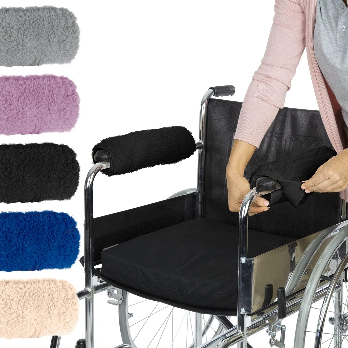 Vive Wheelchair Armrest Covers (Pair) - Memory Foam Sheepskin Accessories Pads for Transport Electric Wheel Chair Arm Rests - for Adults, Seniors, Handicapped - Soft Support Cushion for Mobility Aids