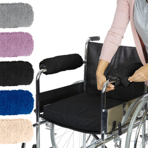 Vive Wheelchair Armrest Covers (Pair) - Memory Foam Sheepskin Accessories Pads for Transport Electric Wheel Chair Arm Rests - for Adults, Seniors, Handicapped - Soft Support Cushion for Mobility Aids