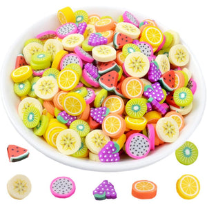 100 Pack Fruit Slime Charms Resin Flatbacks Buttons Polymer Clay Beads for Miniature Fairy Garden Hair Accessories DIY Scrapbooking Phone Case (Multi)