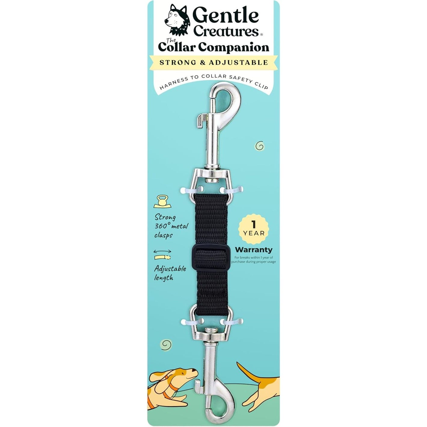 Gentle Creatures Collar Companion - Adjustable Backup Clip for Dog Harness, Prong, Pinch Collars, Gentle Lead - Double Ended Backup Clasp - Harness to Collar Safety Clip