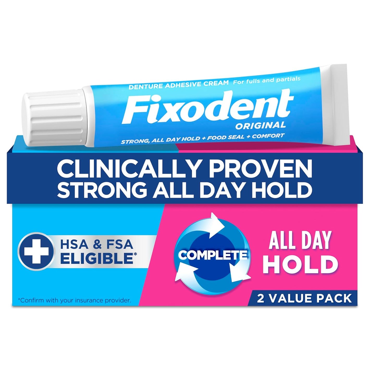Fixodent Complete Original Denture Adhesive Cream, 2.4 oz, Pack of 2