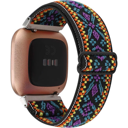 Adjustable Elastic Watch Band Compatible with Fitbit Versa/Versa 2/Versa Lite Special Edition for Women Men Nylon Stretchy Strap Wristband for Fitbit Versa Smart Watch (Black Stripes)