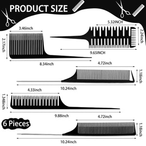 Highlight Comb Set, 6 Piece Set, Weaving, Sectioning, Styling, and Hair Dyeing Combs Professional Weaving Styling for Foiling and Balayage Coloring(Various Style)