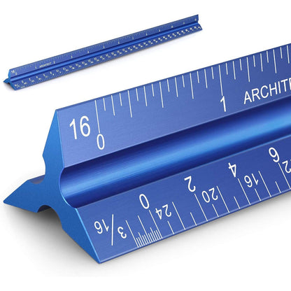 12" Architectural Scale Ruler Aluminum Architect Scale Triangular Scale Ruler for Architects, Draftsman, Students and Engineers, Black