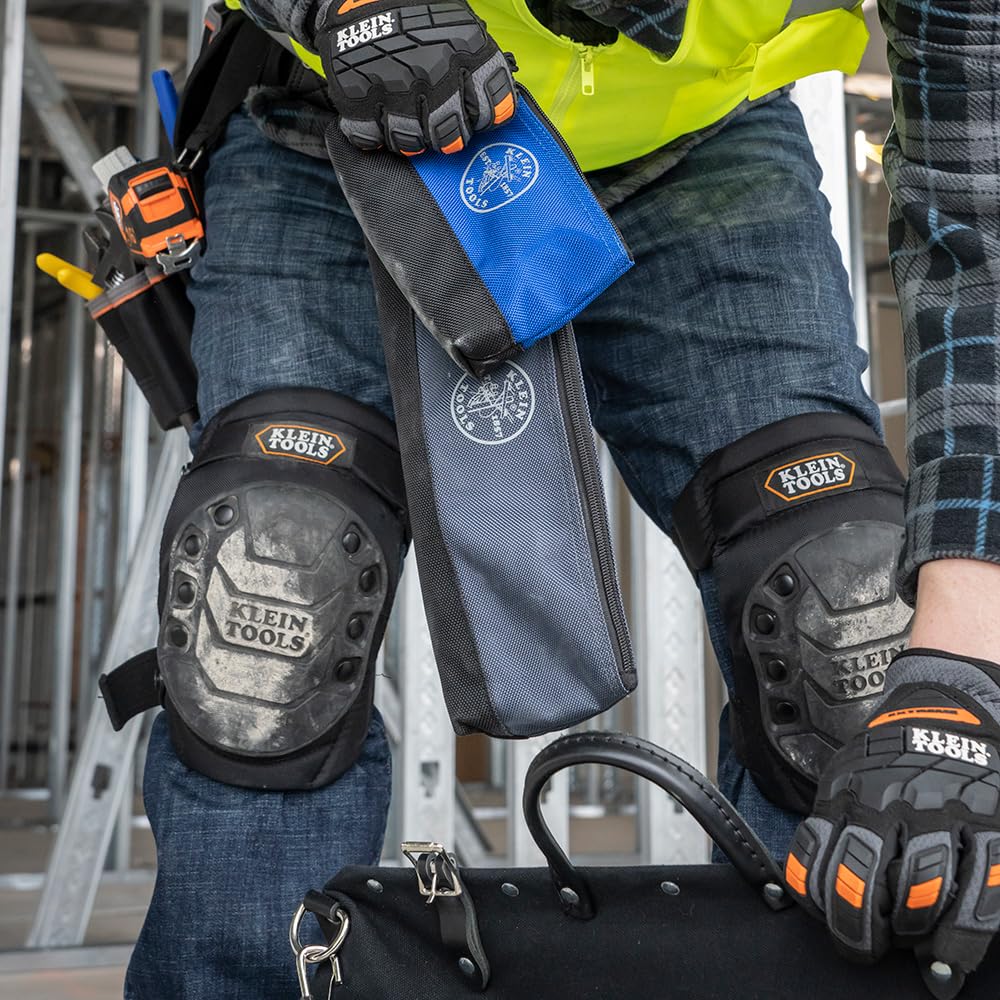 Buy now Klein Tools 55559 Stand-Up Zipper Bag Tool Pouch with Carabiners, 7-Inch Blue and 14-Inch Gray Utility Bags with Reinforced Bottom, 2-Pack at indiglob india