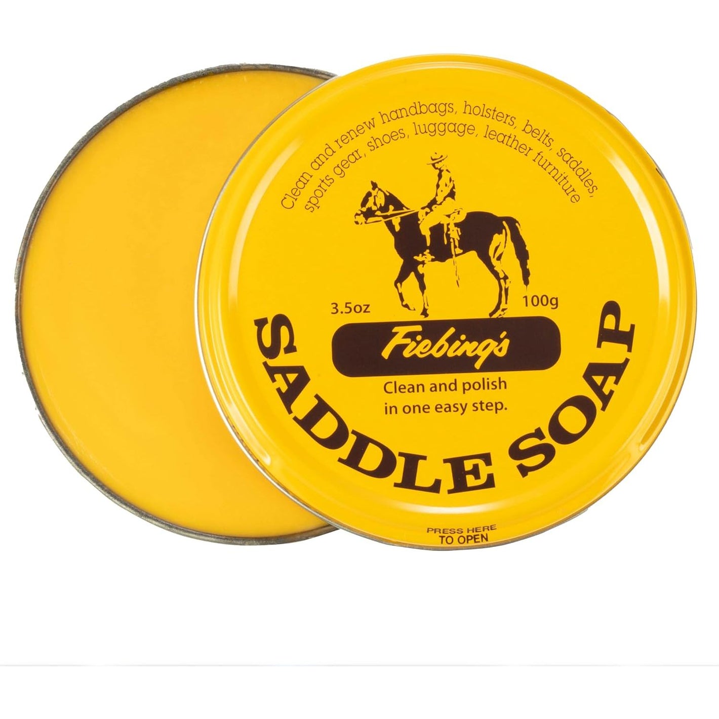 Fiebing's Yellow Saddle Soap for Leather (3.5 oz Tin) - Cleaner & Conditioner to Soften, Protect & Restore Leathercraft, Car Seat, Couch, Shoe, Purse, Boot, Bag & Saddles