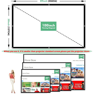 Projector Screen 100 inch, Taotique 4K Movie Projector Screen 16:9 HD Foldable and Portable Anti-Crease Indoor Outdoor Projection Double Sided Video Projector Screen for Home, Party, Office, Classroom