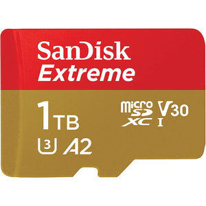 SanDisk 1TB Extreme microSDXC UHS-I Memory Card with Adapter - Up to 190MB/s, C10, U3, V30, 4K, 5K, A2, Micro SD Card- SDSQXAV-1T00-GN6MA, Gold/Red