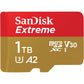 SanDisk 1TB Extreme microSDXC UHS-I Memory Card with Adapter - Up to 190MB/s, C10, U3, V30, 4K, 5K, A2, Micro SD Card- SDSQXAV-1T00-GN6MA, Gold/Red