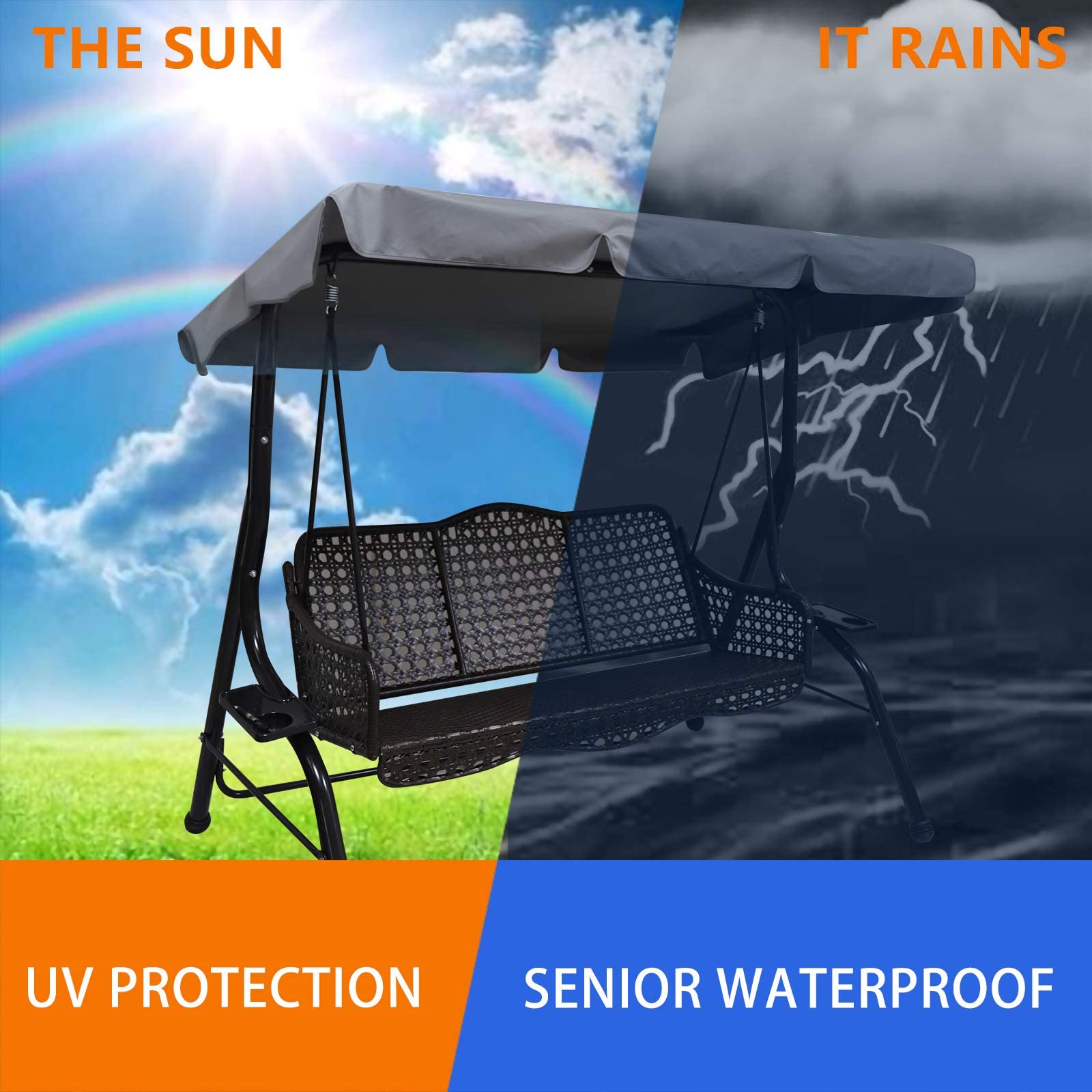 Buy now Swing Chair Canopy Replacement, 2 Seater Garden Seat Cover, Waterproof Windproof Anti-UV Heavy Duty Rip Proof Hammock Top Outdoor Furniture Covers (Grey, Small), Gray at indiglob india
