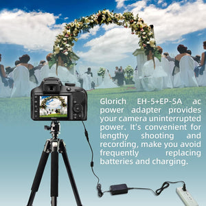 Glorich EP-5A DC Coupler EN-EL14 EN-EL14a Dummy Battery EH-5 AC Power Supply Adapter Power Connector for Nikon Coolpix P7000 P7100 P7700 P7800 Df D3100 D3300 D3400 D3500 D5100 D5200 D5300 D5500 D5600