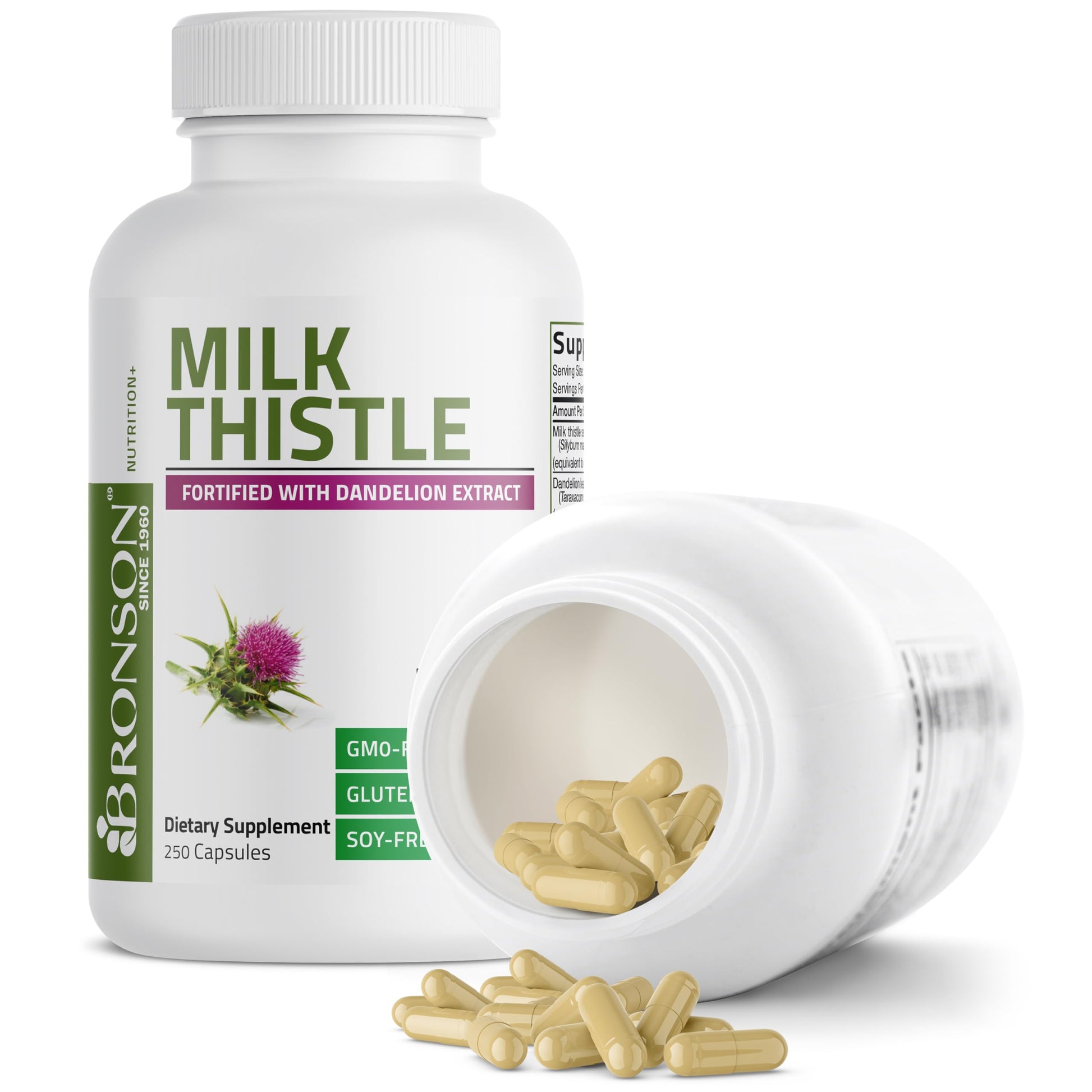 Buy now Bronson Milk Thistle Silymarin Marianum & Dandelion Extract Liver Health Support, Antioxidant Support, Detox, 250 Capsules at indiglob india