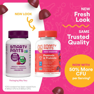 SmartyPants Kids Probiotic & Prebiotic Gummies for Digestive Health: Gut Health Supplement, Clinically Studied Prebiotic for Immune Support, Grape, 60 Count (30 Day Supply)