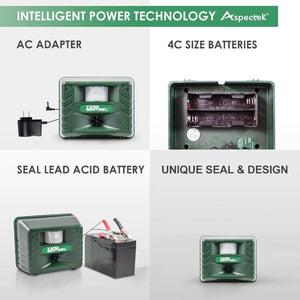 ASPECTEK Yard Sentinel Outdoor Ultrasonic Animal Repeller with Motion Sensor, Adjustable Volume, Waterproof, Extension Cord, Powerful Repel for Squirrel, Raccoon, Skunk, Rabbit, Fox, Deer, Etc