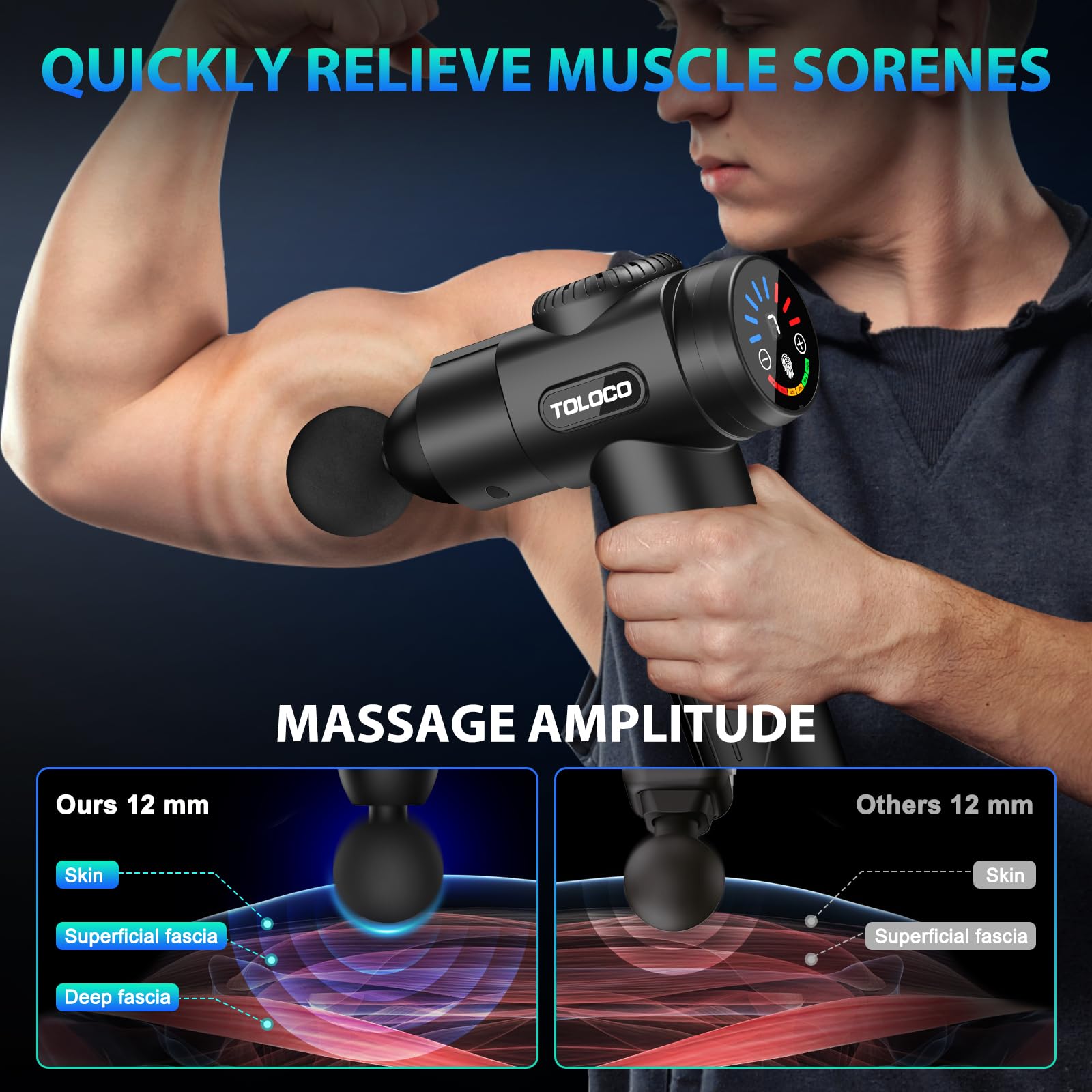 Buy now TOLOCO Massage Gun, Deep Tissue Back Massage for Athletes for Pain Relief, Percussion Massager with 10 Massages Heads & Silent Brushless Motor, Valentines Day Gifts for Him Her, Black at indiglob india