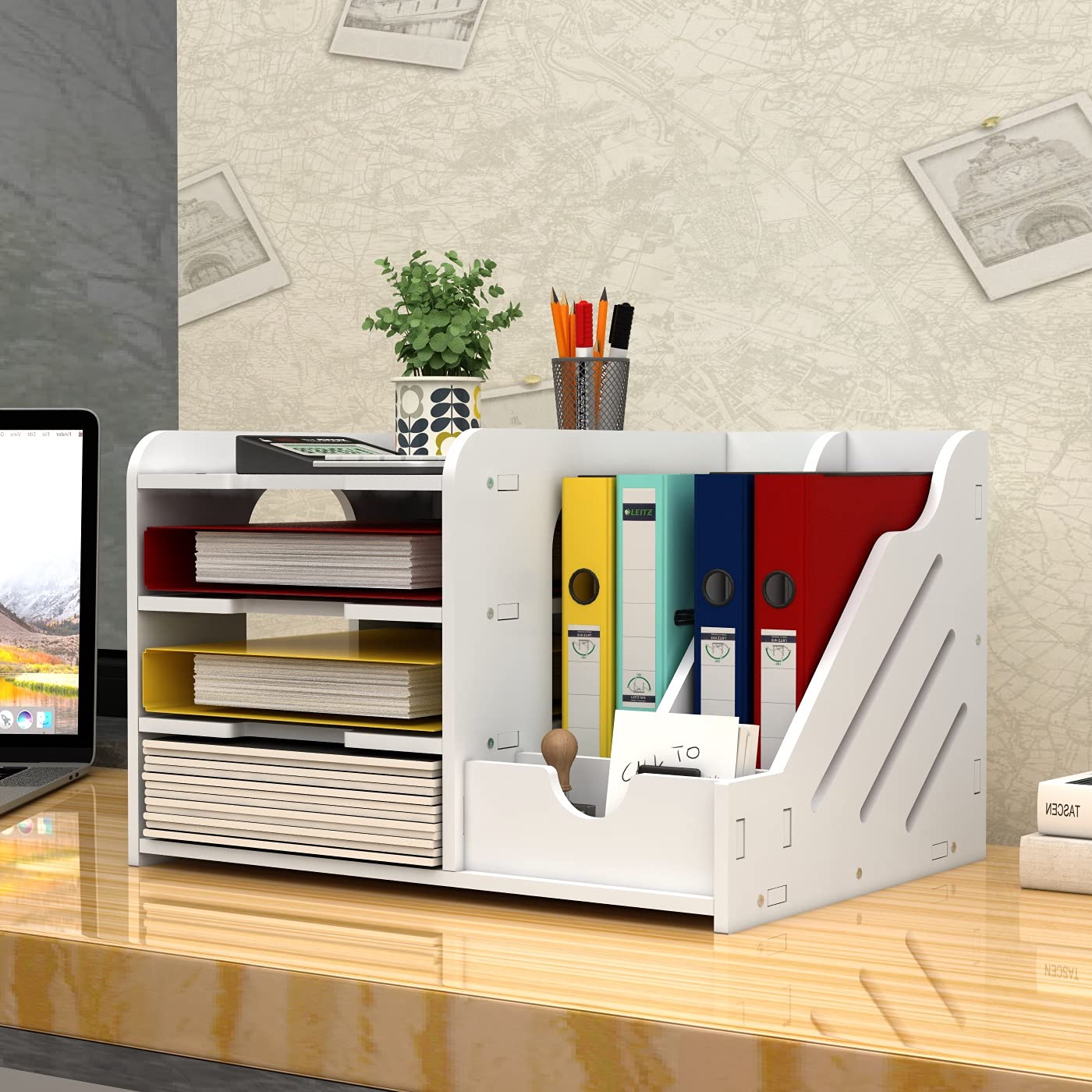 Buy now Classic 4+3 Desk Organizer, All in One Office Supplies Accessories Magazine Holder Frames File Divider Document Cabinet Rack Storage Organizer Box Features Total 7compartments for Office at indiglob india