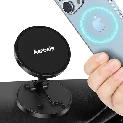 Magnetic Phone Holder for Car - Folding Car Phone Mount Adapter Dual Metal Magnetic Phone Holder Stand for Magsafe iPhone and All Android Smartphones